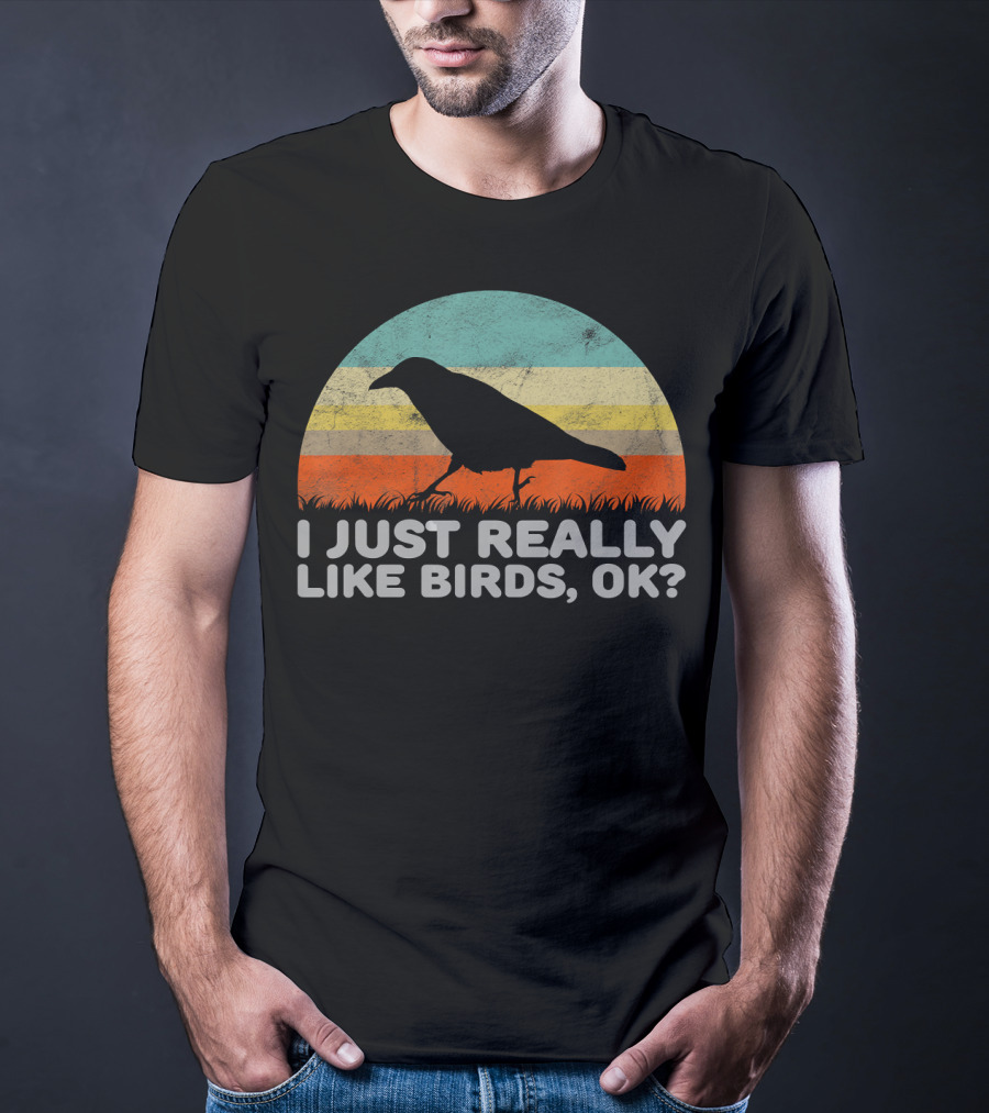 I Just Really Like Birds OK Retro Sunset Bird T-Shirt
