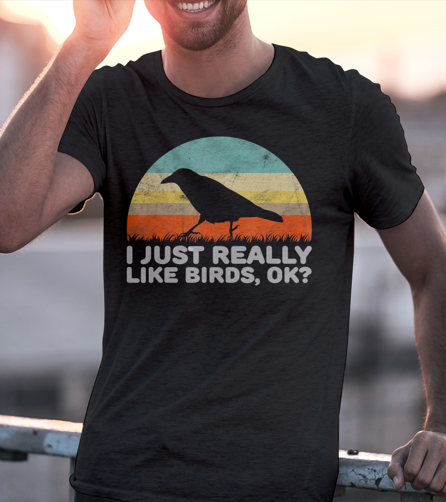 I Just Really Like Birds OK Retro Sunset Bird T-Shirt