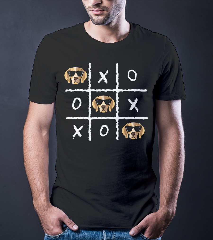 Tic Tac Toe Funny Vintage Nostalgic Beagle Dog Sunglasses T-Shirt