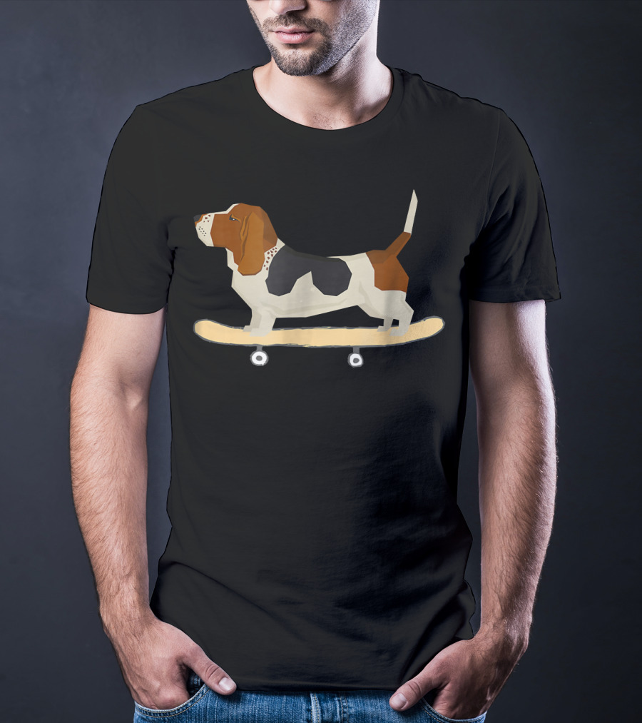 Funny Bassett Hound Skateboarding Adventure T-Shirt