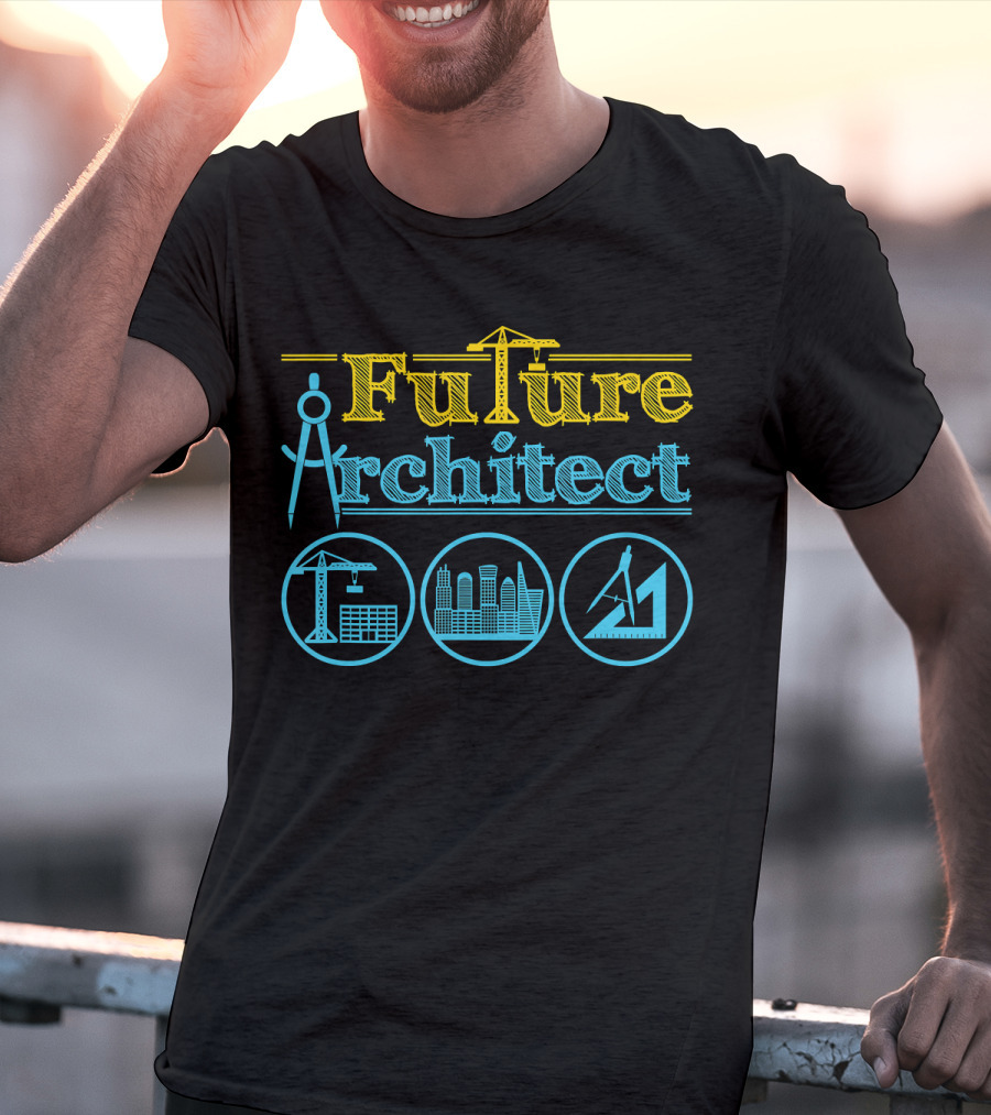 Future Architect Architecture Crane Compass Skyline Drafting T-Shirt