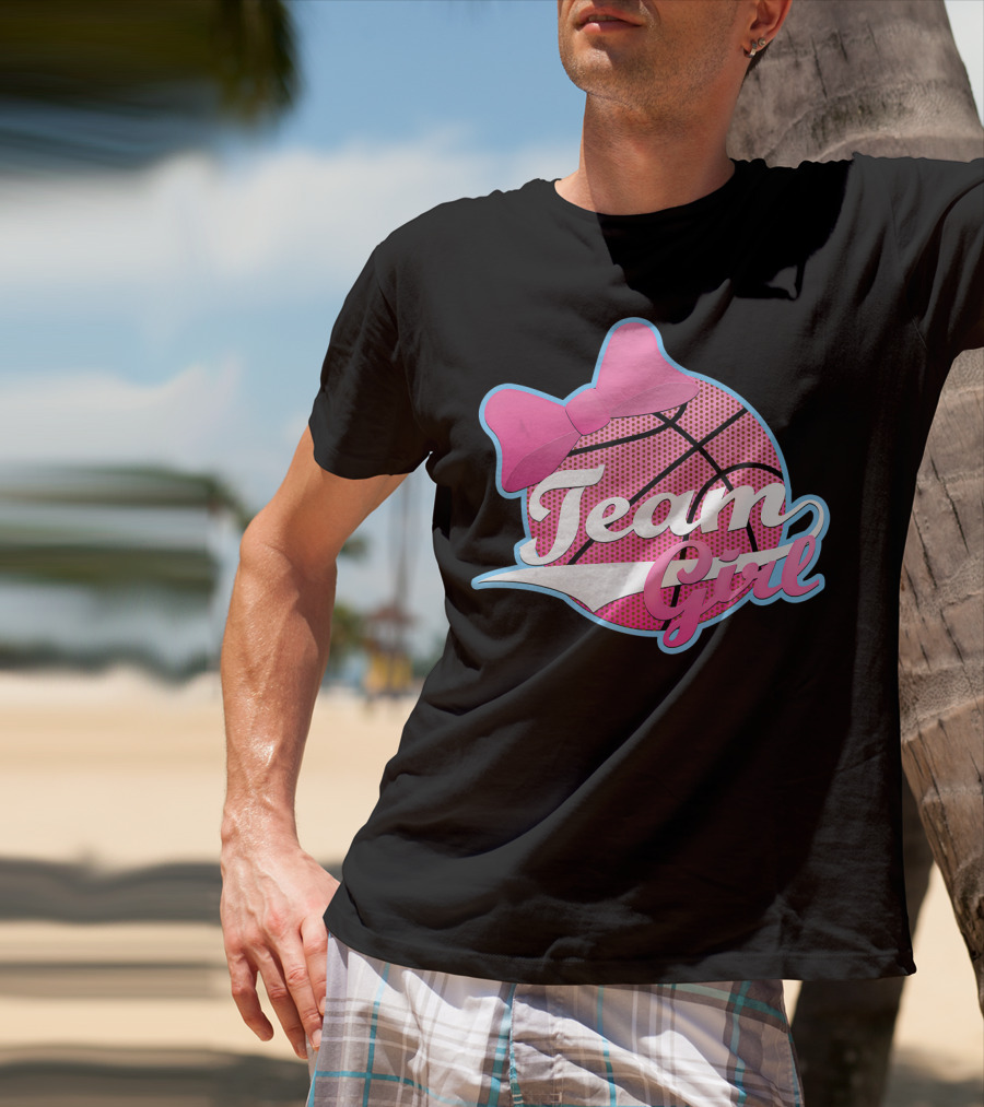 Gender Reveal Party Team Pink Girl Basketball Bow T-Shirt