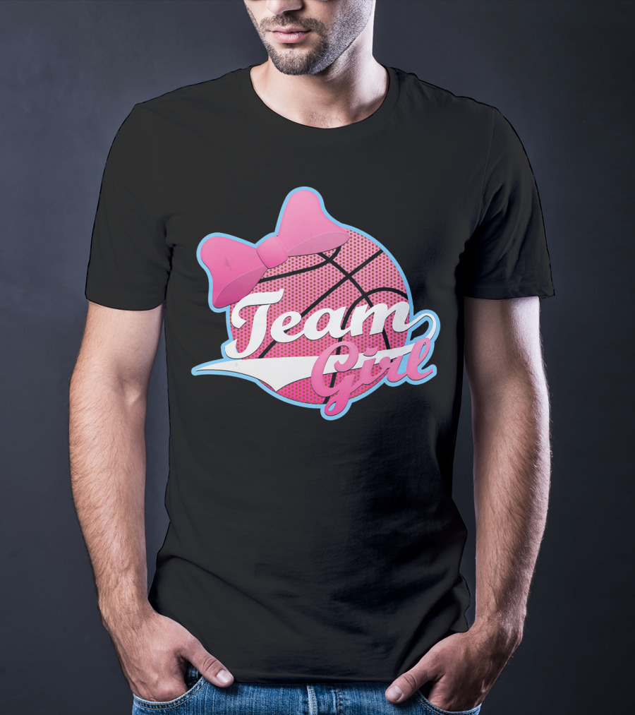 Gender Reveal Party Team Pink Girl Basketball Bow T-Shirt