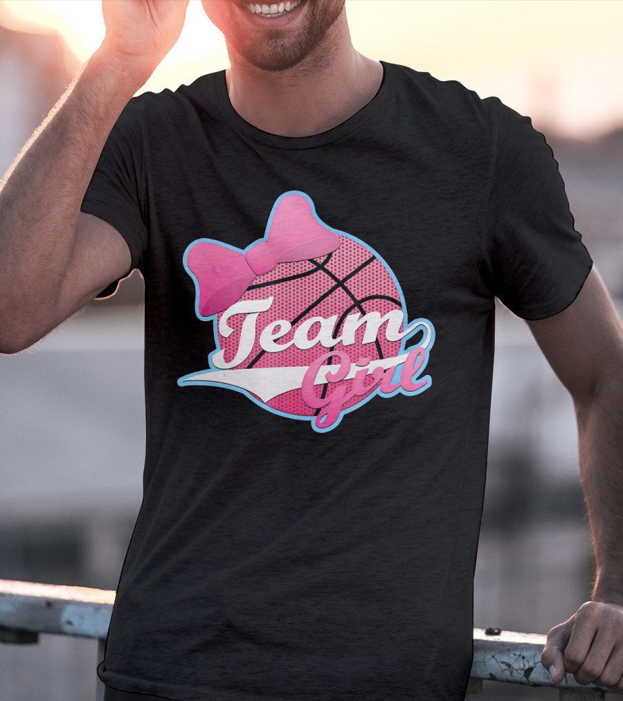 Gender Reveal Party Team Pink Girl Basketball Bow T-Shirt