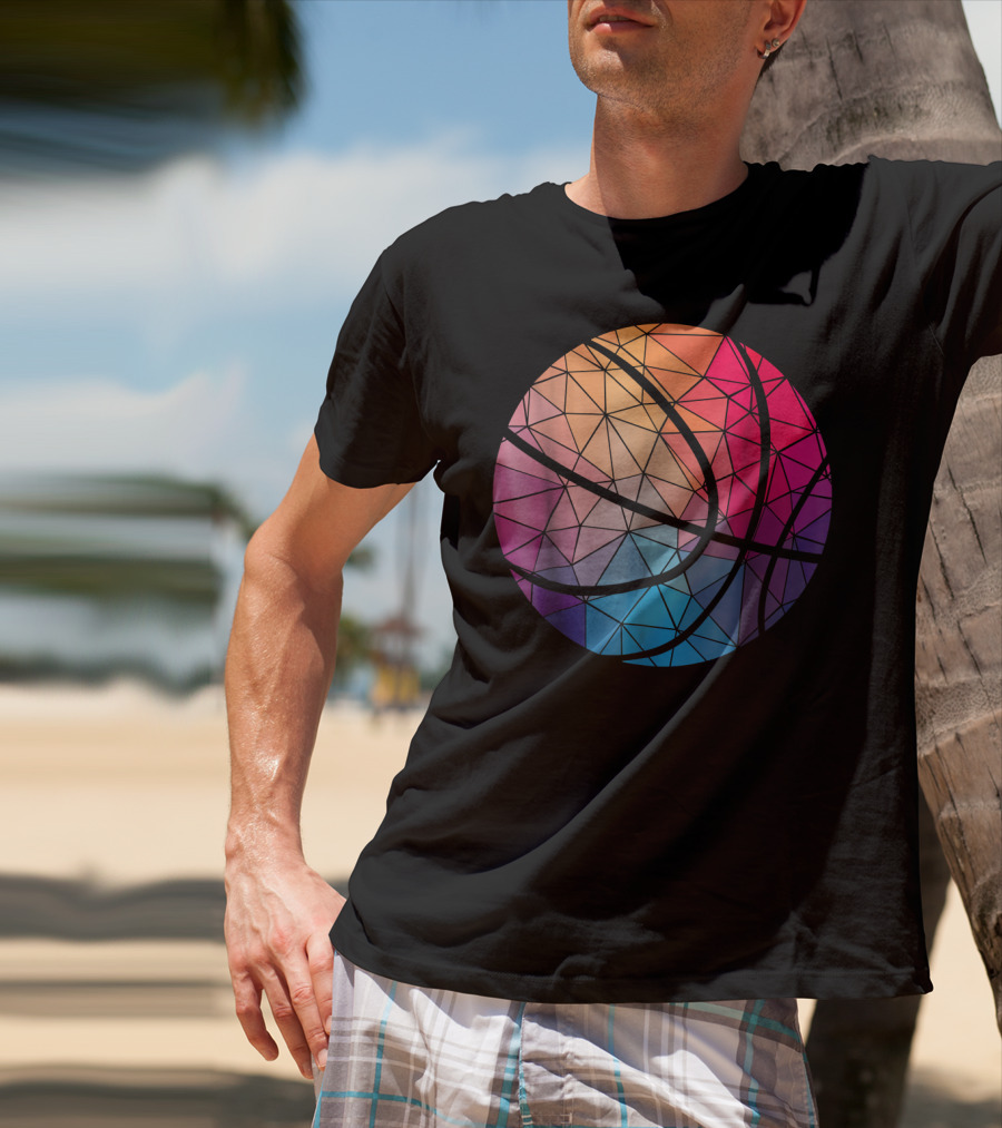 Geometric Cool Rainbow Basketball Shape T-Shirt