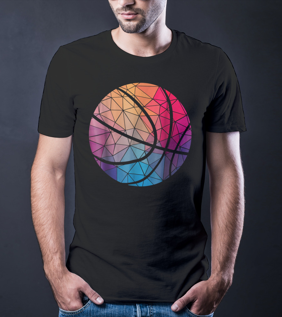 Geometric Cool Rainbow Basketball Shape T-Shirt