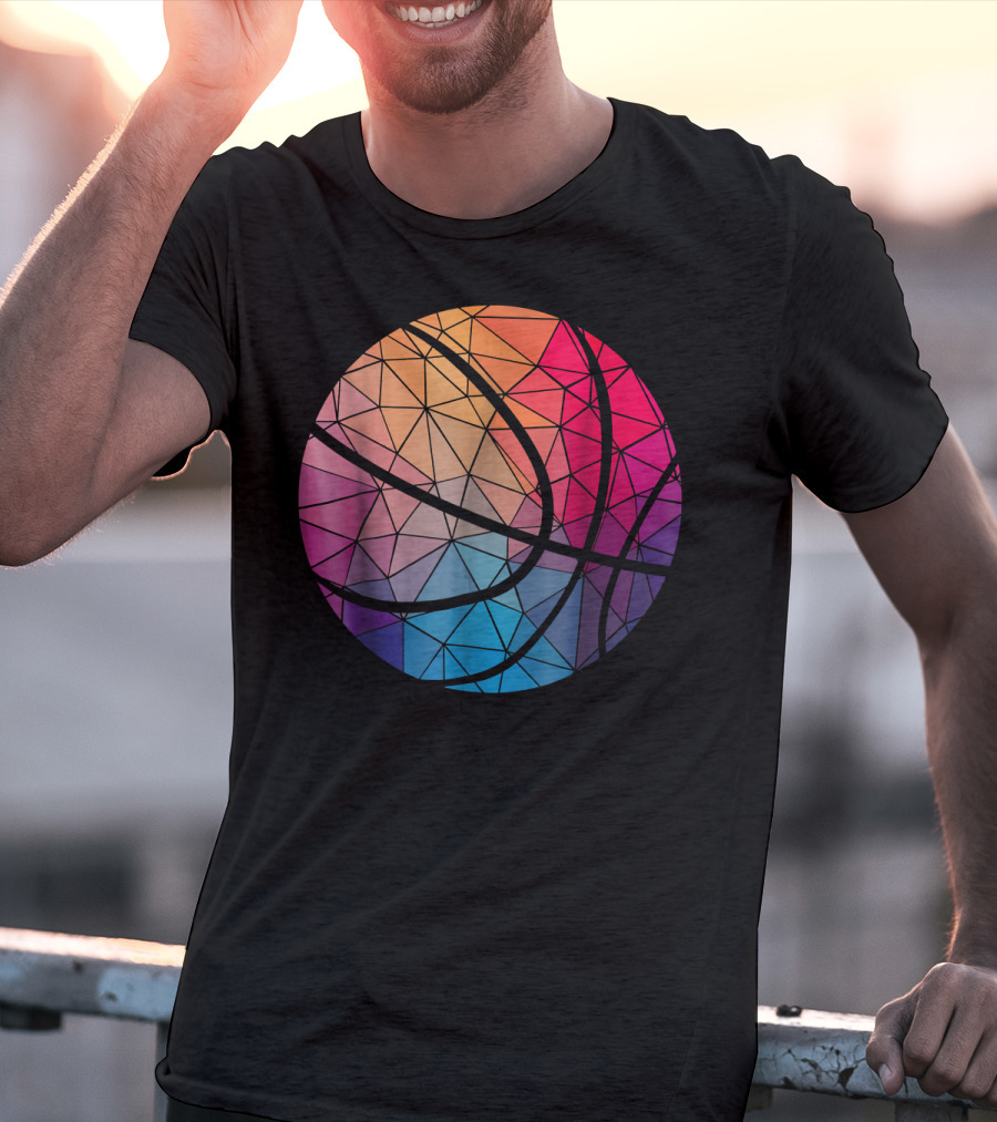 Geometric Cool Rainbow Basketball Shape T-Shirt