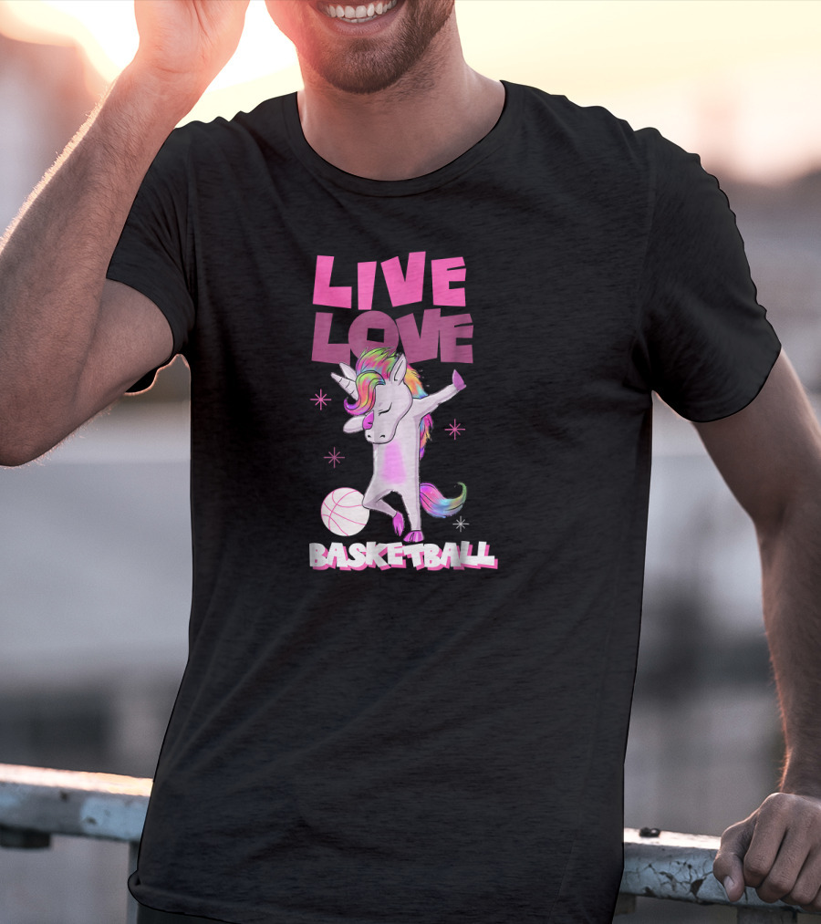 Live Love Basketball Dabbing Unicorn T-Shirt
