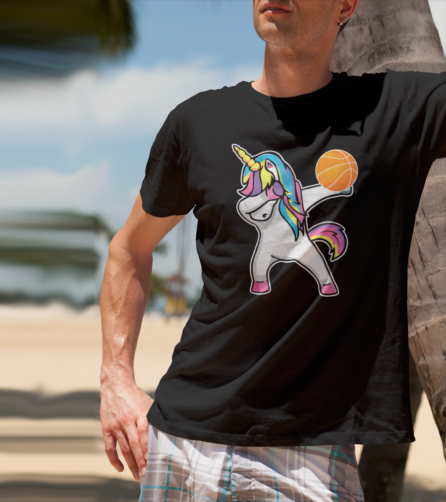 Unicorn Dabbing Basketball Player With Colorful Mane T-Shirt