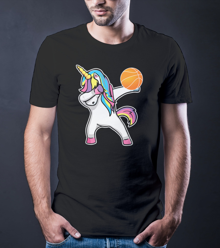 Unicorn Dabbing Basketball Player With Colorful Mane T-Shirt