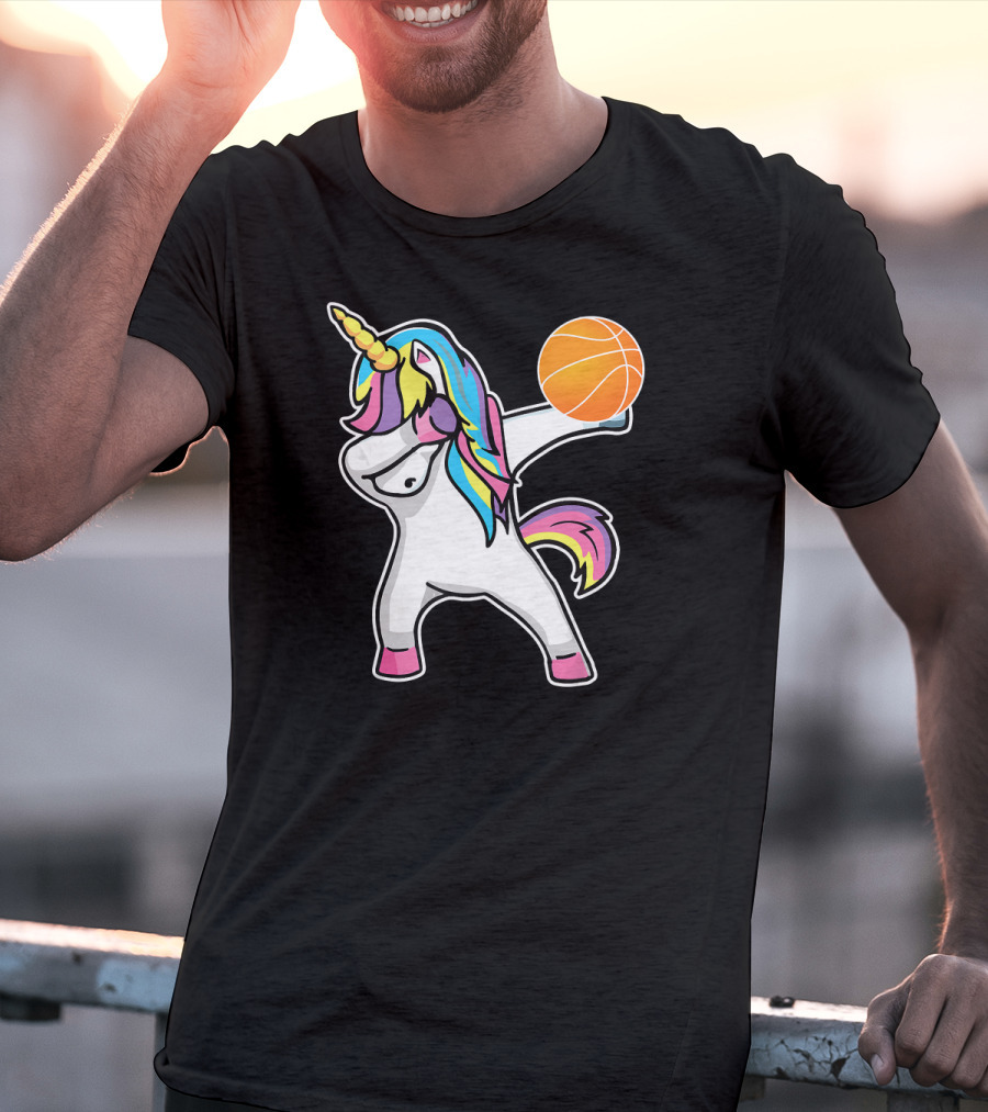 Unicorn Dabbing Basketball Player With Colorful Mane T-Shirt