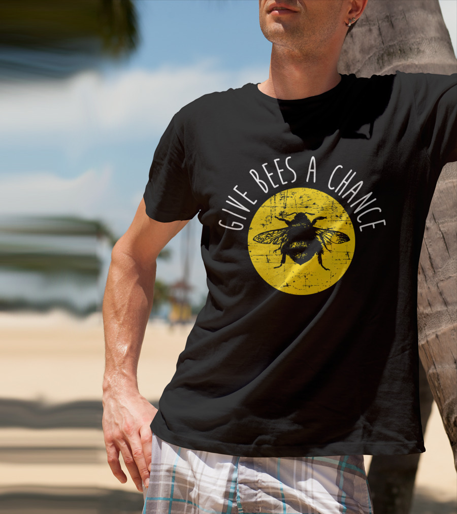 Give Bees A Chance Funny Cute Vegan Yellow Circle Bee T-Shirt