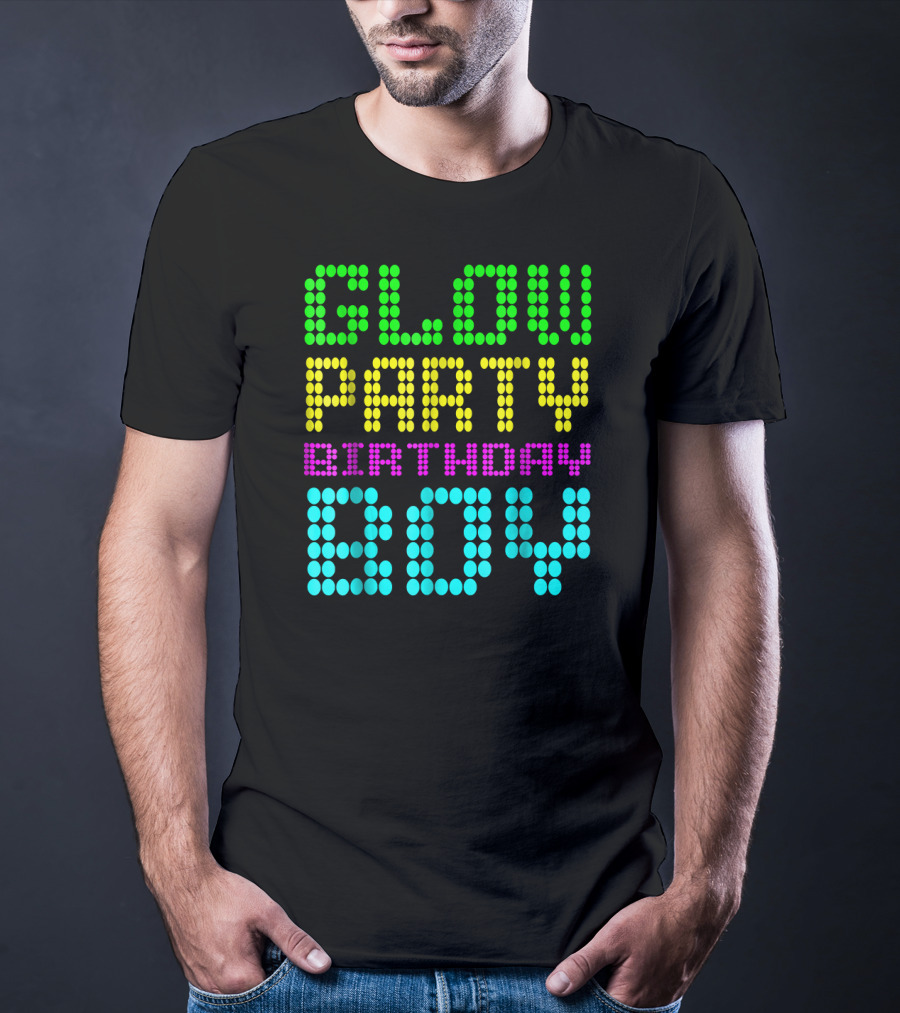 Glow Party Birthday Boy Colorful Dot Text T-Shirt