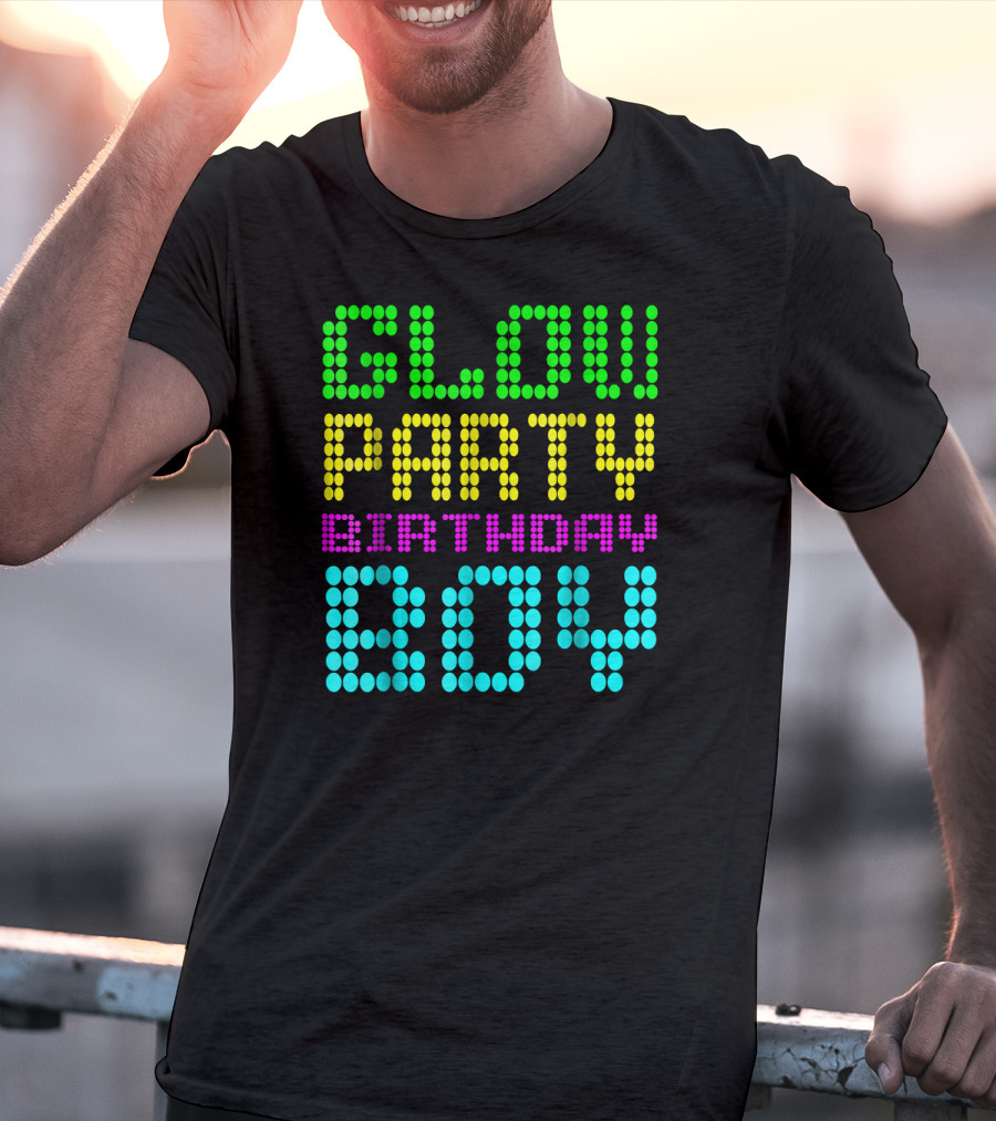 Glow Party Birthday Boy Colorful Dot Text T-Shirt
