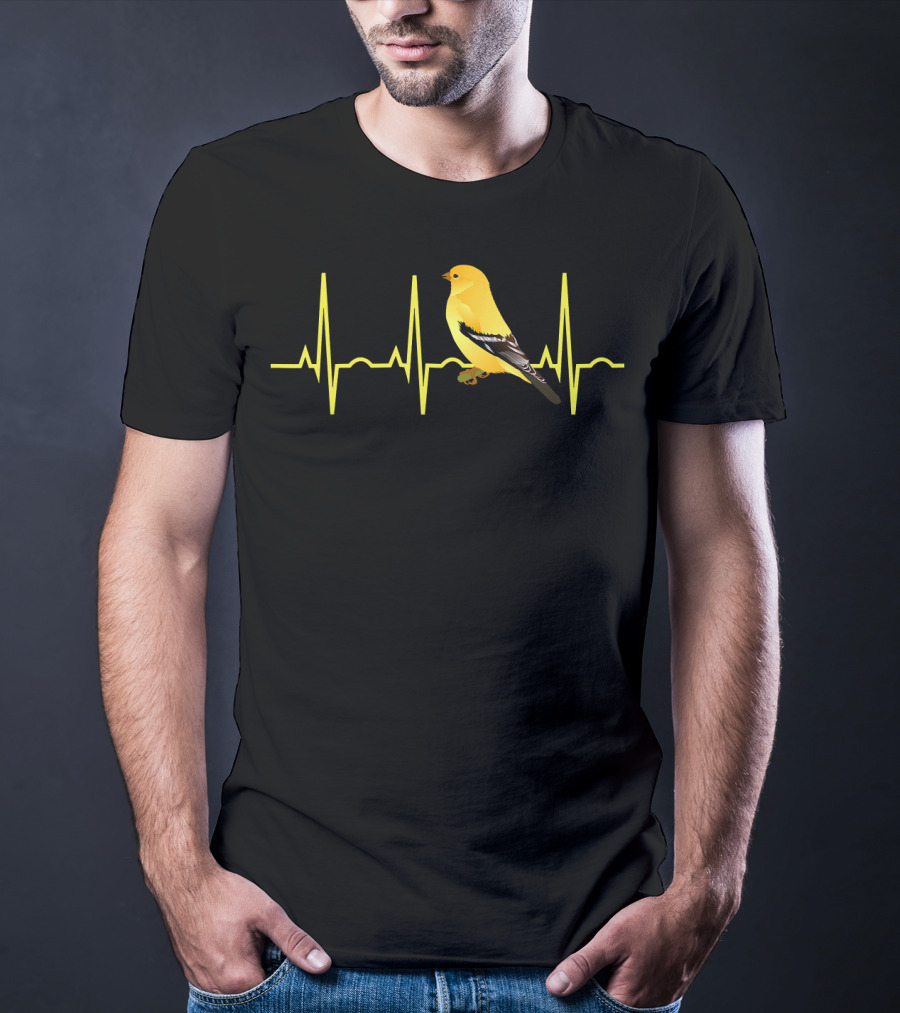 Goldfinch Heartbeat ECG Line Bird Songbird America T-Shirt