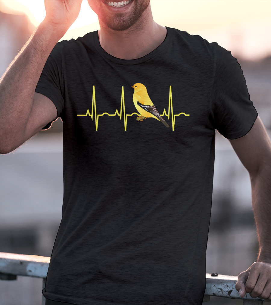 Goldfinch Heartbeat ECG Line Bird Songbird America T-Shirt
