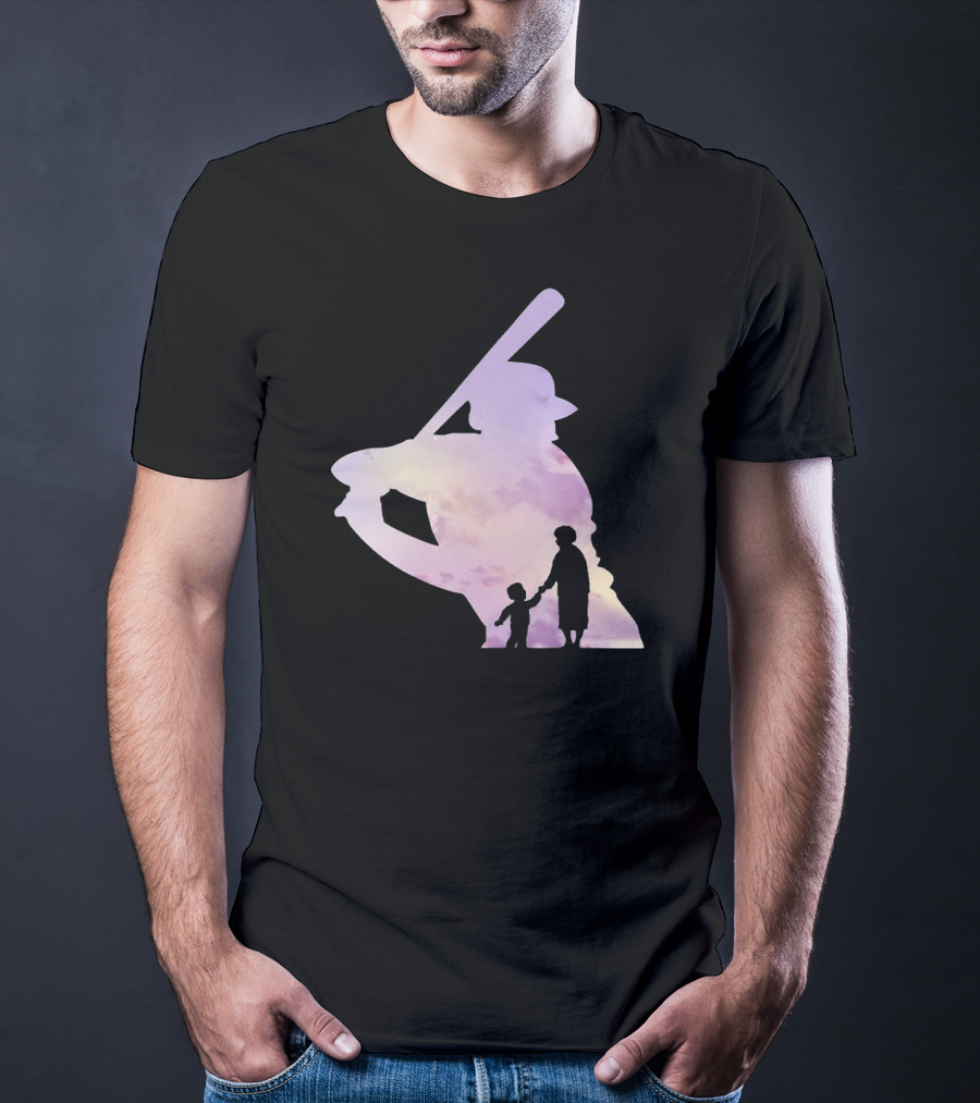 Grandma Behind Every Player Baseball Silhouette With Child Holding Hands T-Shirt
