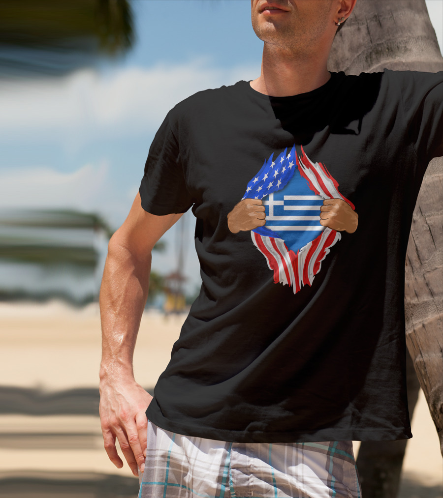 Greek Blood Inside Me Greece With American Flag Reveal T-Shirt
