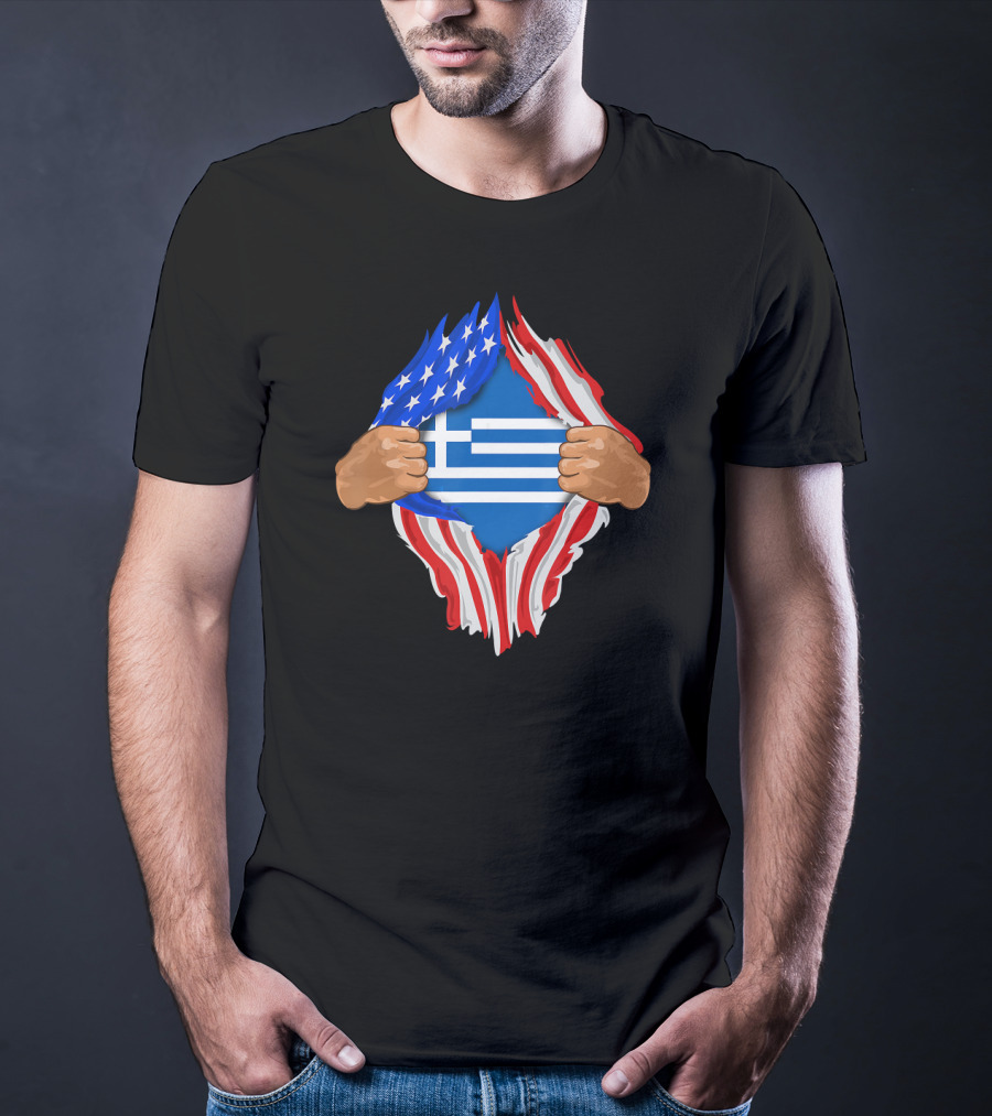 Greek Blood Inside Me Greece With American Flag Reveal T-Shirt