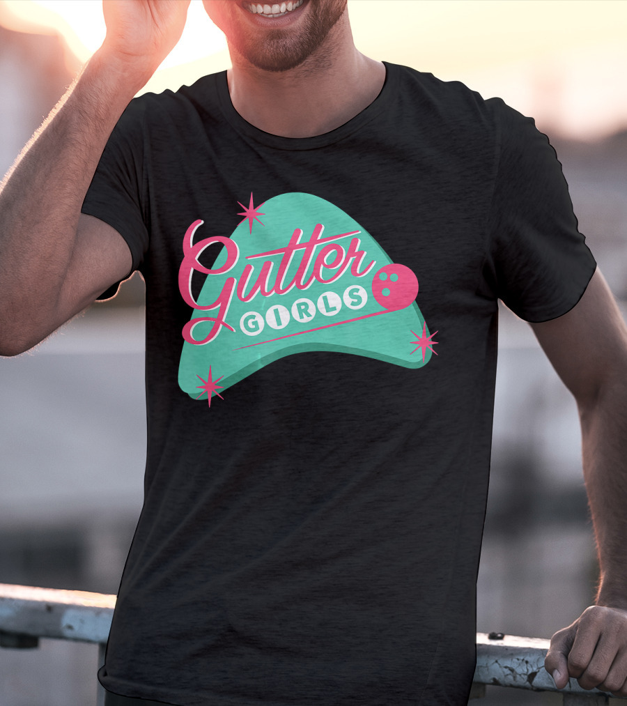 Gutter Girls Bowling Team Retro Logo Pastel T-Shirt