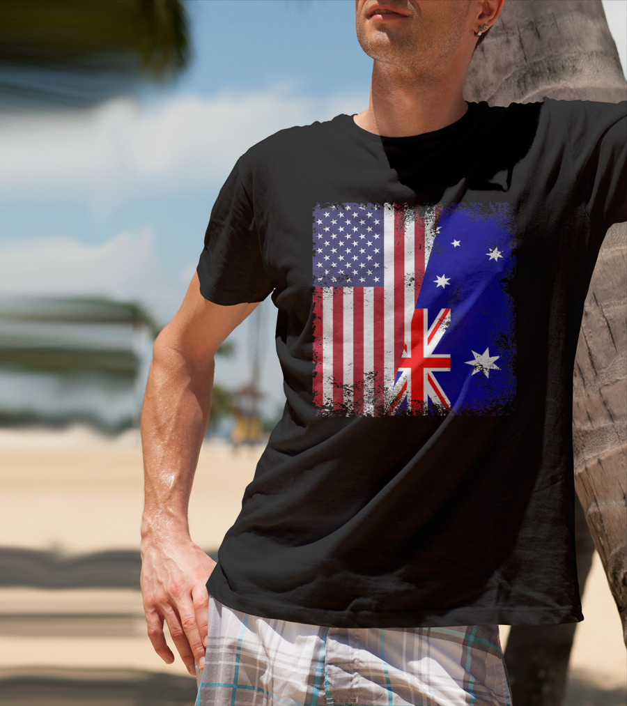 Vintage Half American Australian Flag Iconic T-Shirt
