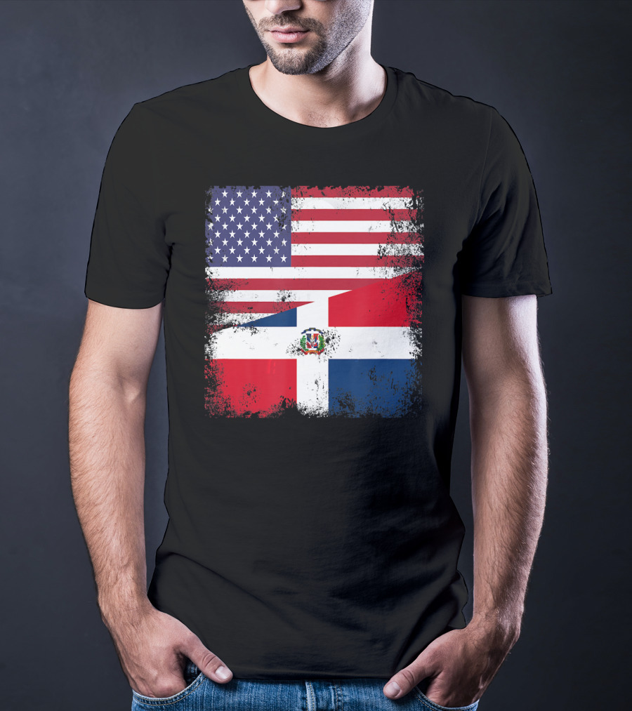 Half Dominican Flag Vintage USA American Dominican Grunge T-Shirt