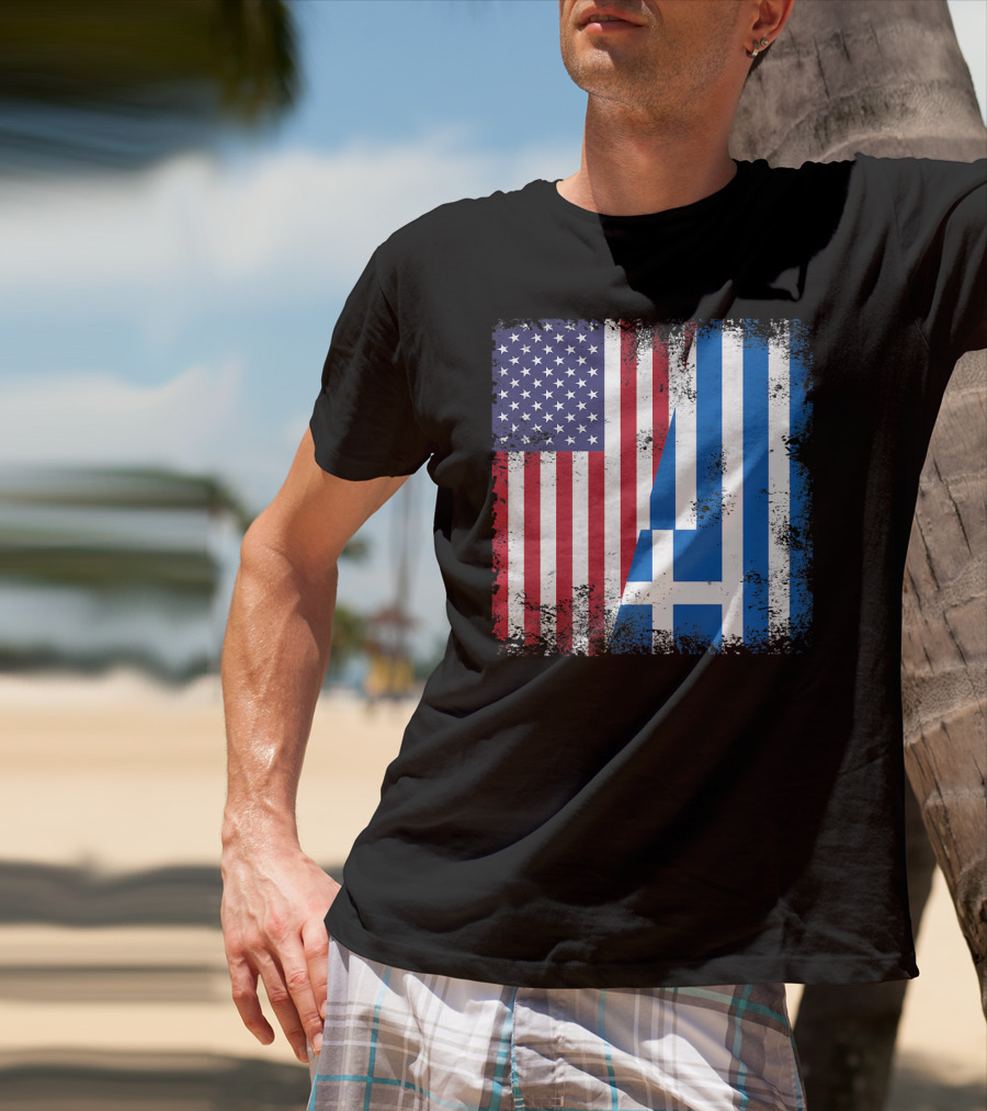 Half Greek Flag Vintage Greece U.S. Split Distressed American Greek Flags T-Shirt