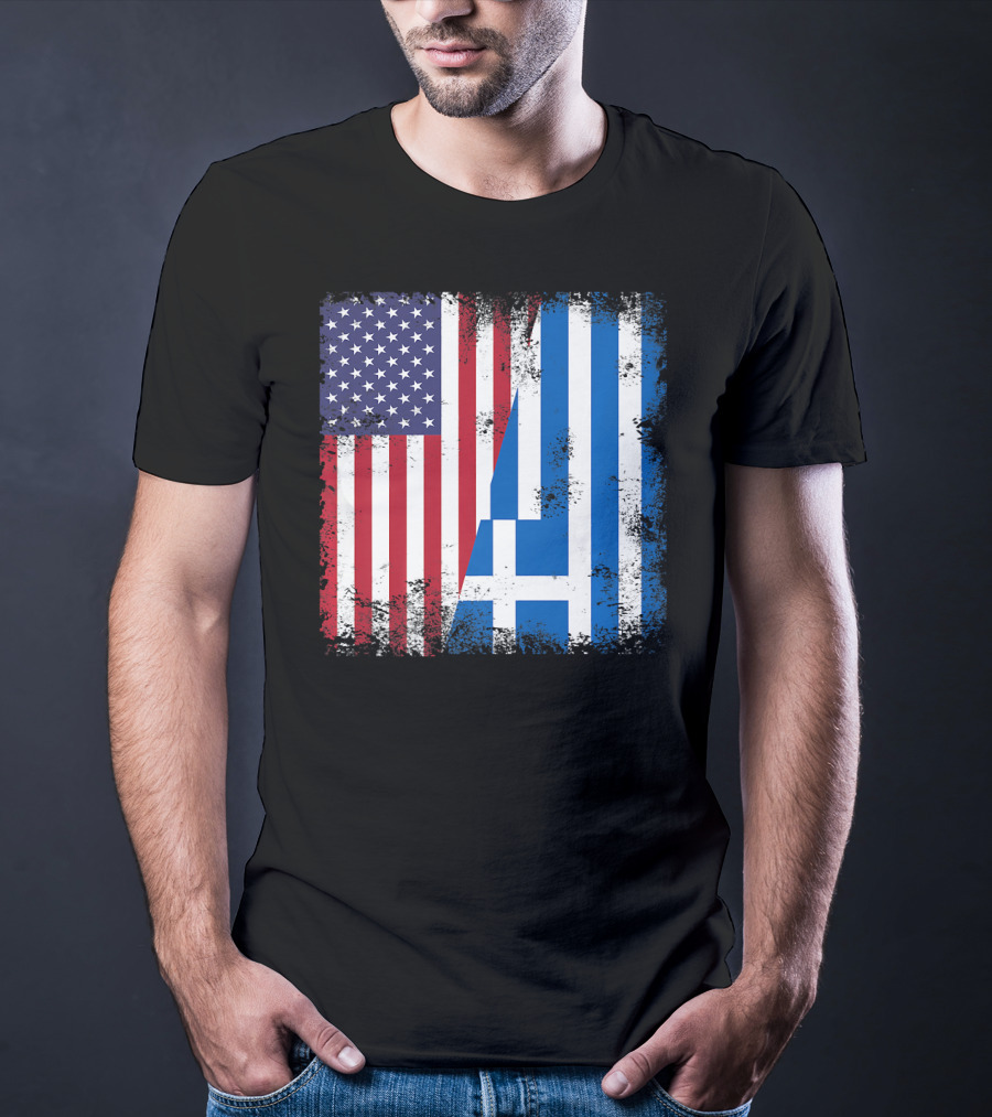 Half Greek Flag Vintage Greece U.S. Split Distressed American Greek Flags T-Shirt