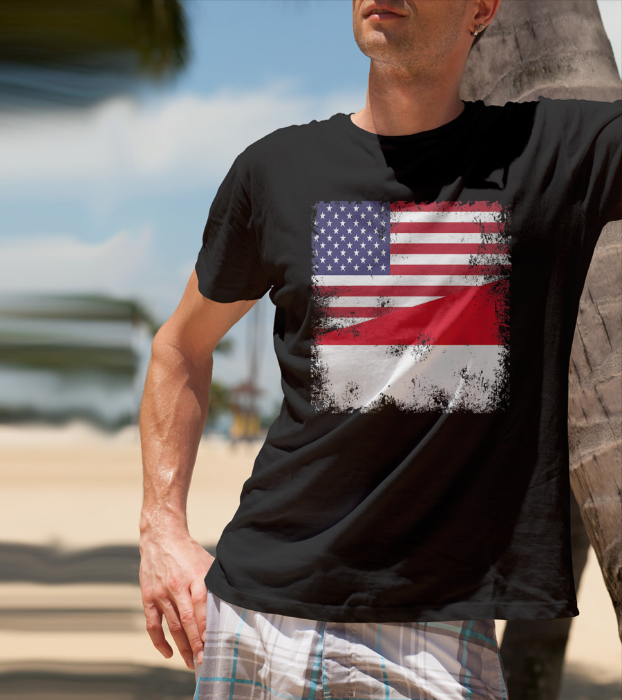 Half Indonesian Half American Flag Vintage Indo USA Fusion T-Shirt
