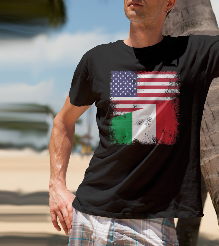 Half Italian Flag Vintage Italy U.S. American Grunge T-Shirt