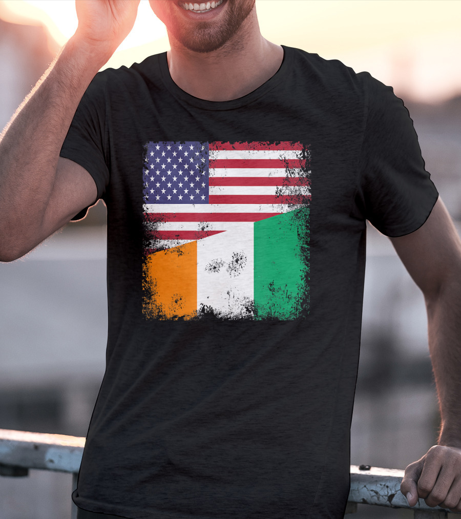 Half Ivorian Flag Vintage Cote D'I With Distressed USA Flag T-Shirt