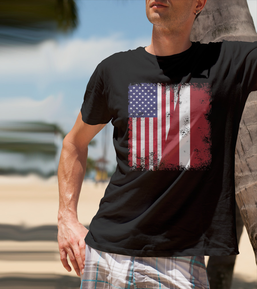 Half Latvian Half American Flag Vintage Latvia U T-Shirt