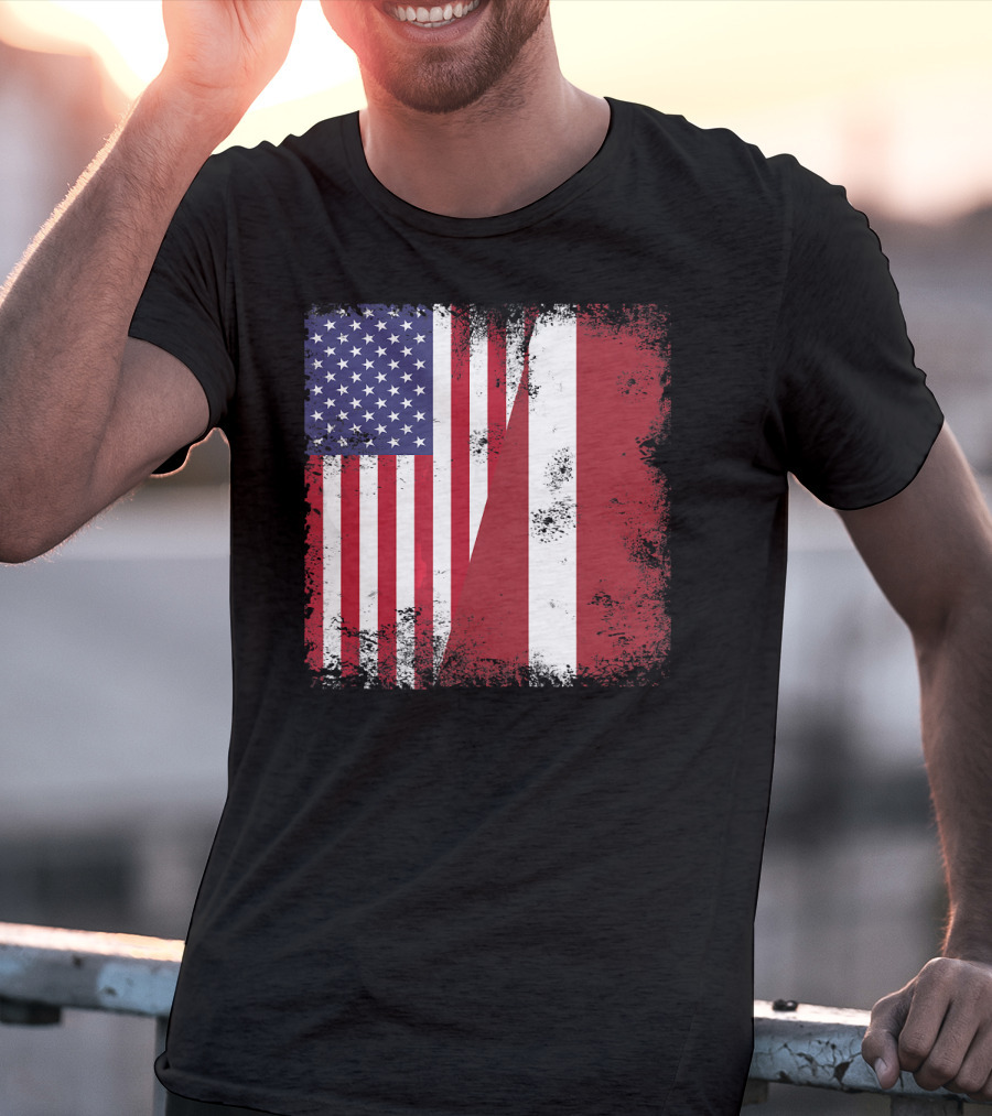 Half Latvian Half American Flag Vintage Latvia U T-Shirt