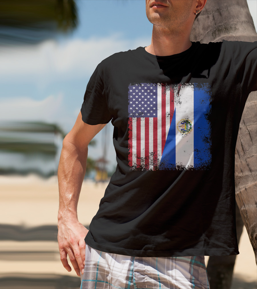 United States And Half Salvadoran Flag Vintage El Sal T-Shirt