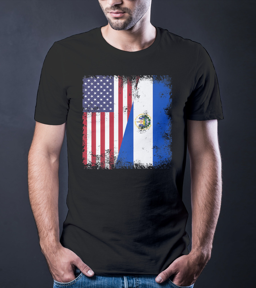 United States And Half Salvadoran Flag Vintage El Sal T-Shirt