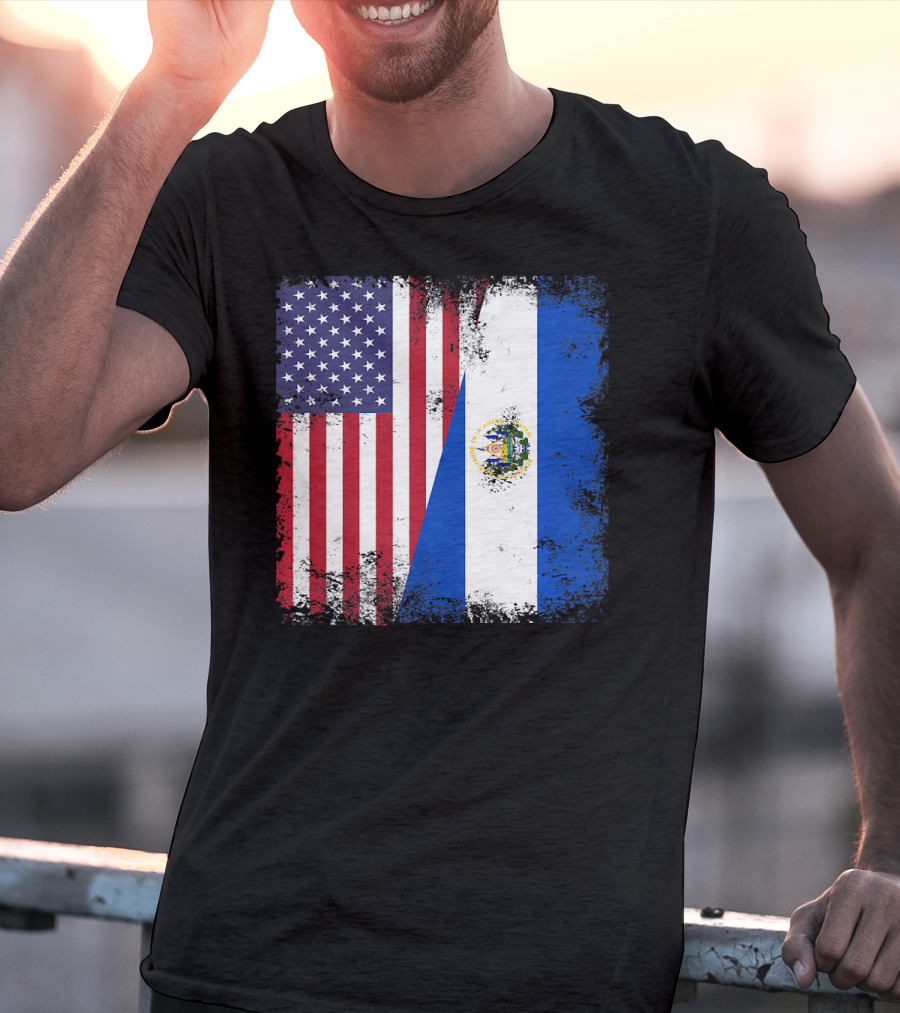 United States And Half Salvadoran Flag Vintage El Sal T-Shirt