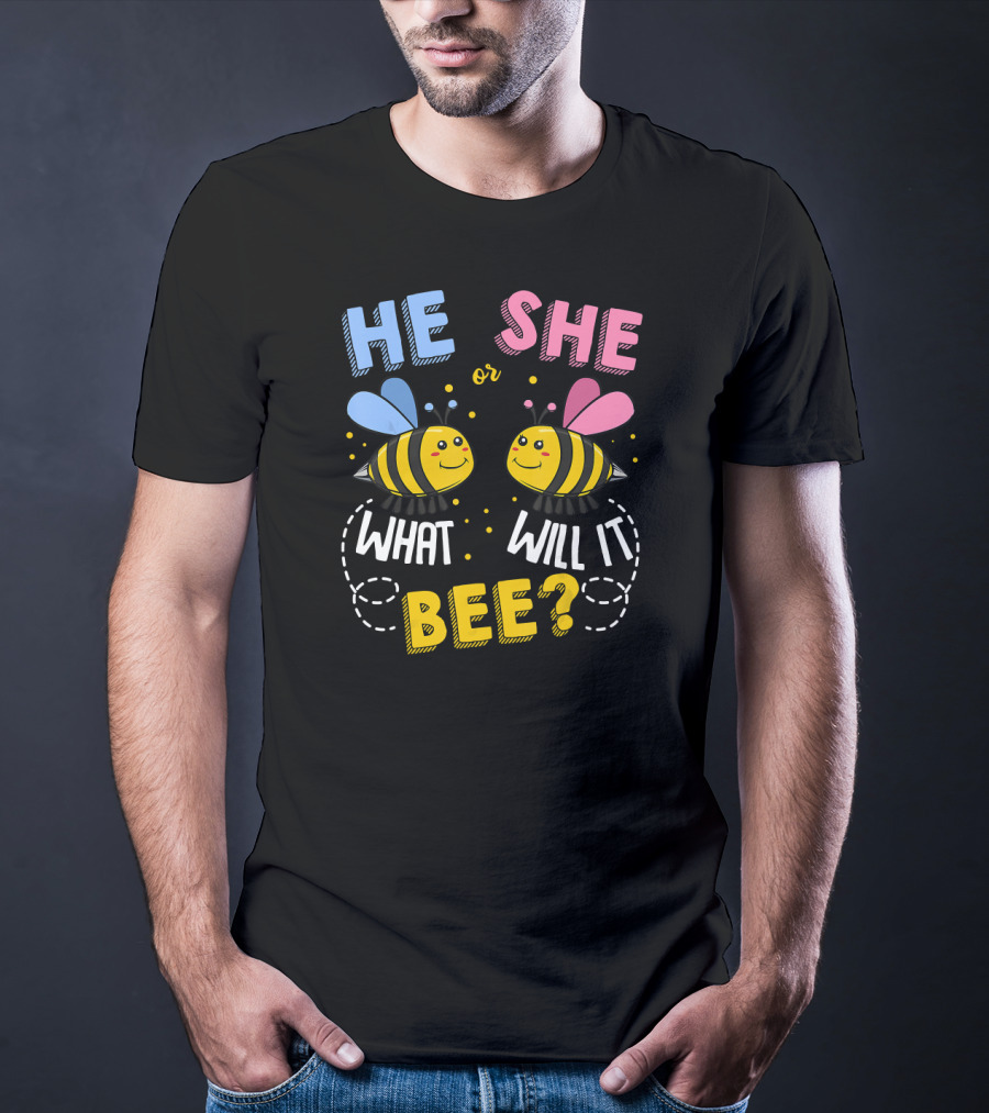 He She Or What Will It Bee Baby Party Gender Reveal Bees Blue And Pink T-Shirt