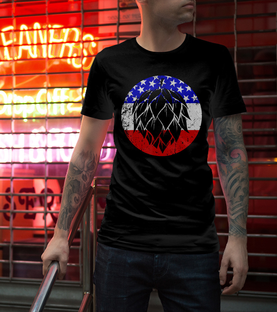 Hops Style Craft Beer American Flag Circle T-Shirt