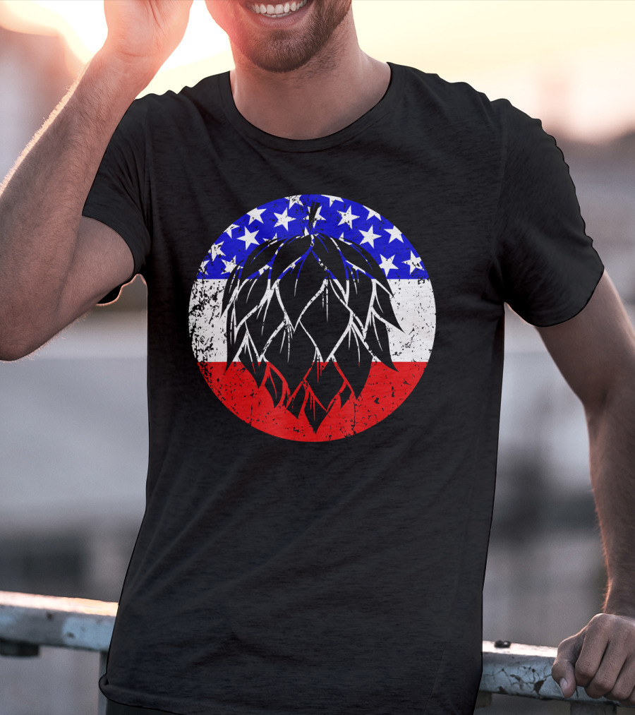 Hops Style Craft Beer American Flag Circle T-Shirt