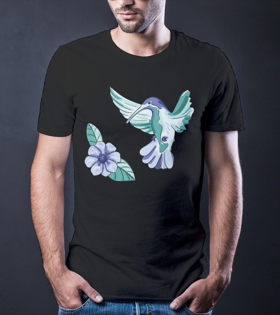 Humming Bird Flower Watercolor Aquarell Co T-Shirt