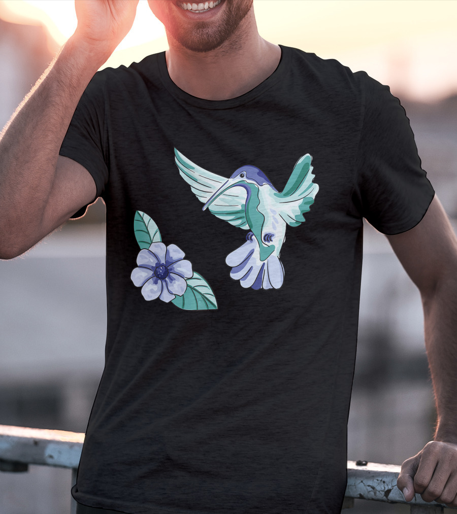 Humming Bird Flower Watercolor Aquarell Co T-Shirt