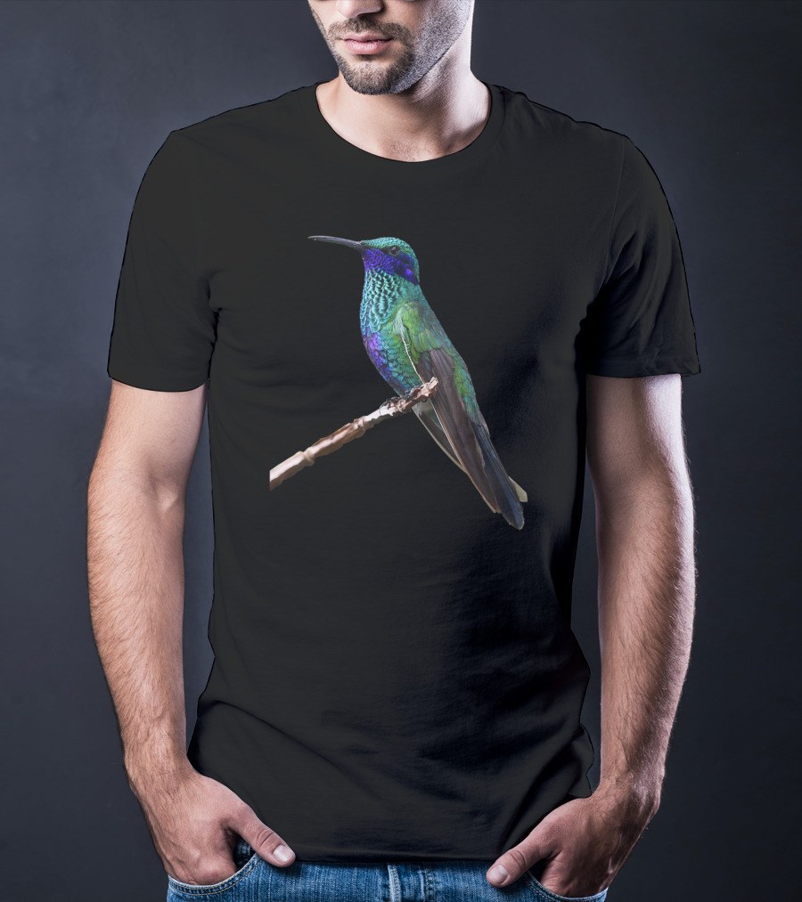 Hummingbird Bird Ornithology Vivid Green And Blue Perched Bird T-Shirt