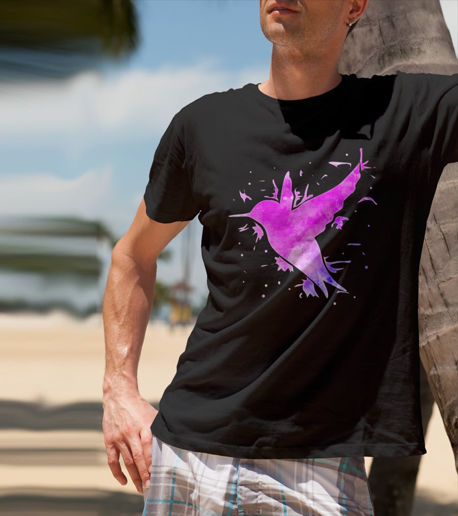 Hummingbird Watercolor Bird Ing In Flight Abstract T-Shirt