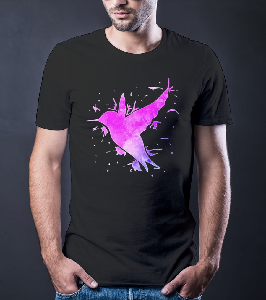 Hummingbird Watercolor Bird Ing In Flight Abstract T-Shirt