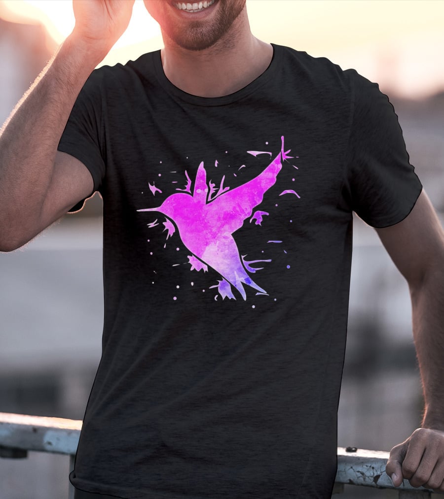 Hummingbird Watercolor Bird Ing In Flight Abstract T-Shirt
