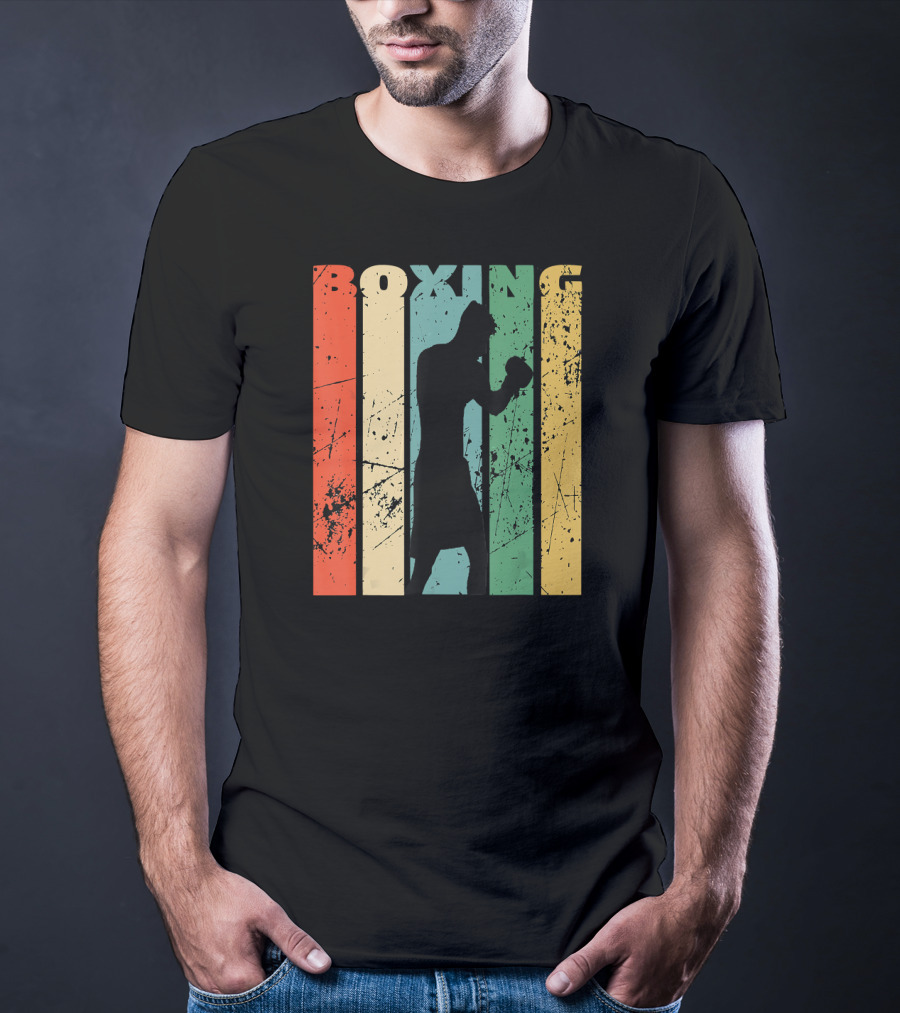 Boxing Vintage Distressed Silhouette Retro Stripes T-Shirt