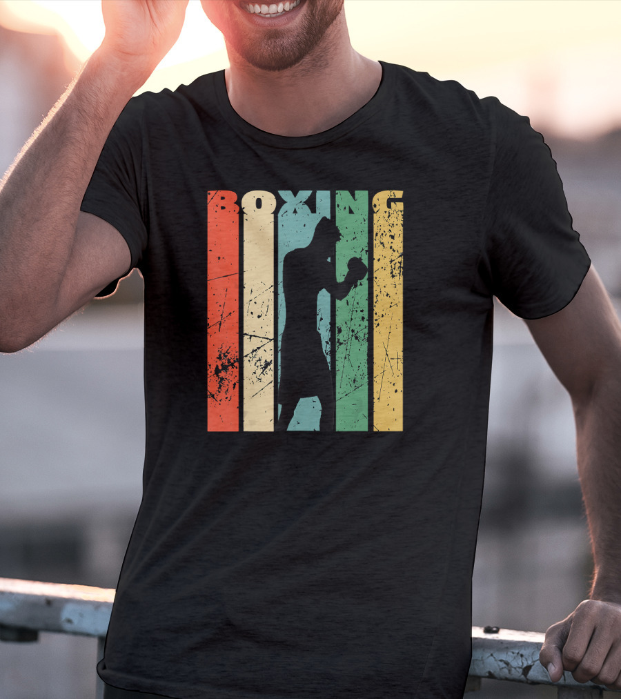 Boxing Vintage Distressed Silhouette Retro Stripes T-Shirt