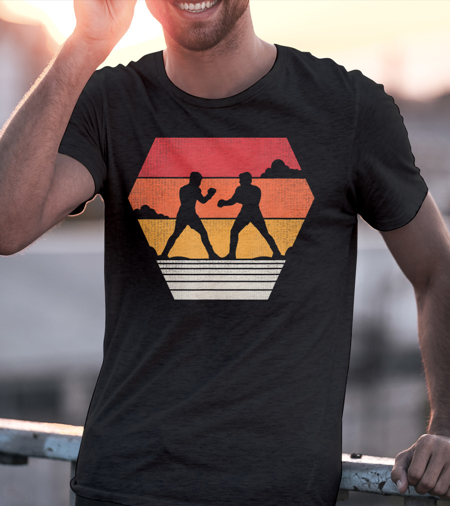 Boxing Vintage 80s Style Sunset Silhouette Retro Boxing Match T-Shirt