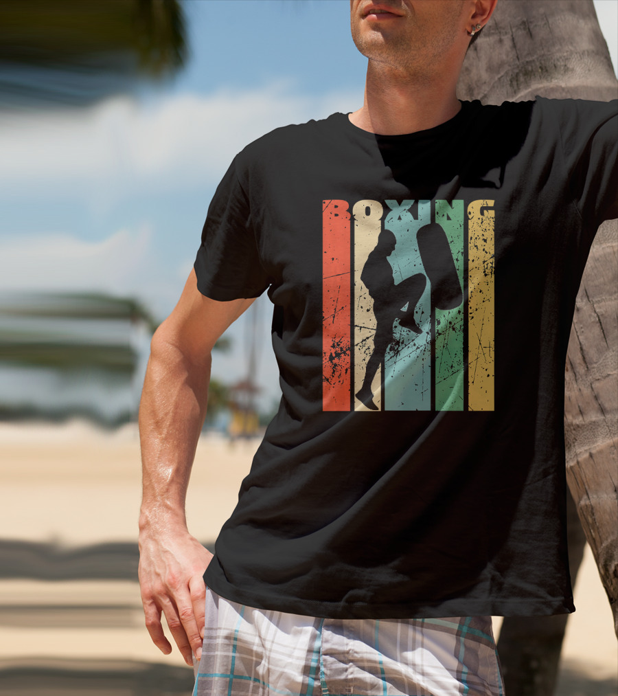 Boxing Vintage Distressed Silhouette Training With Punching Bag T-Shirt