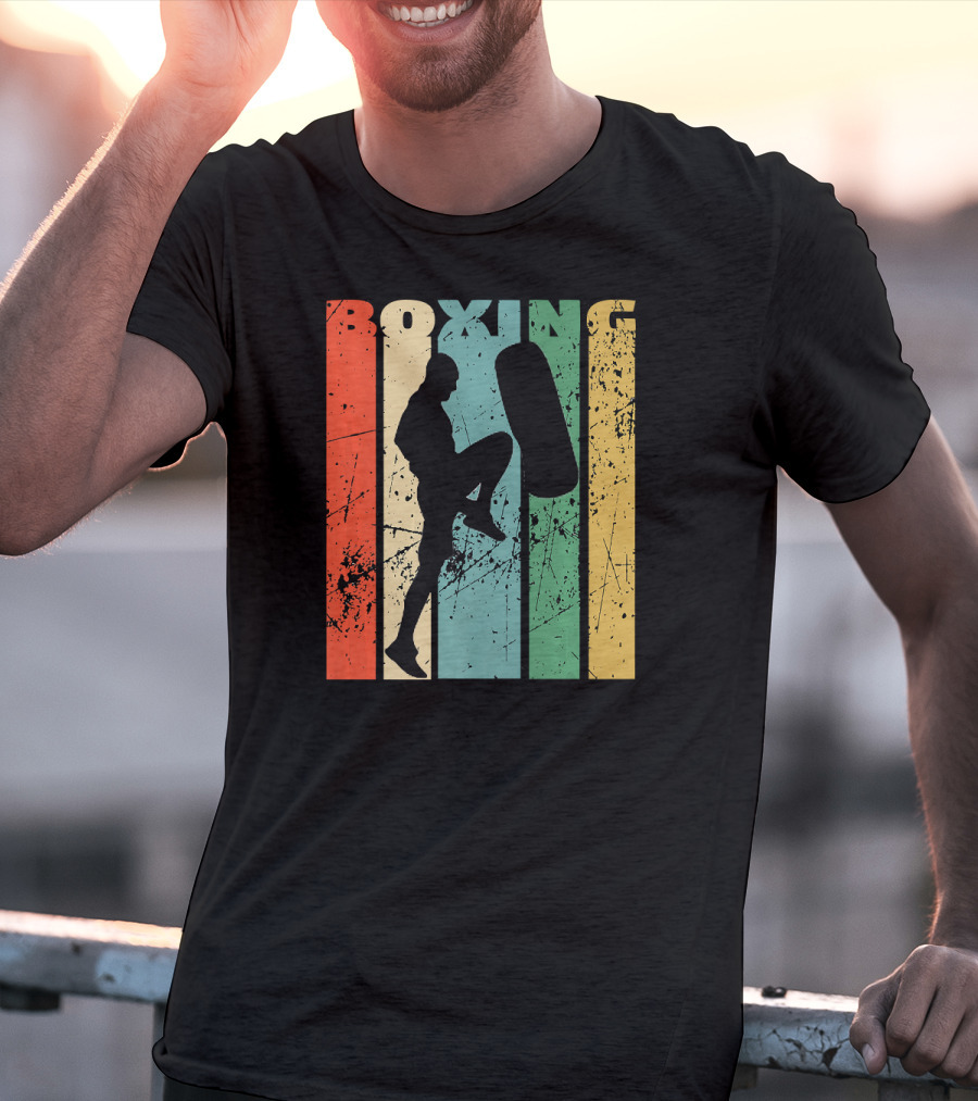 Boxing Vintage Distressed Silhouette Training With Punching Bag T-Shirt